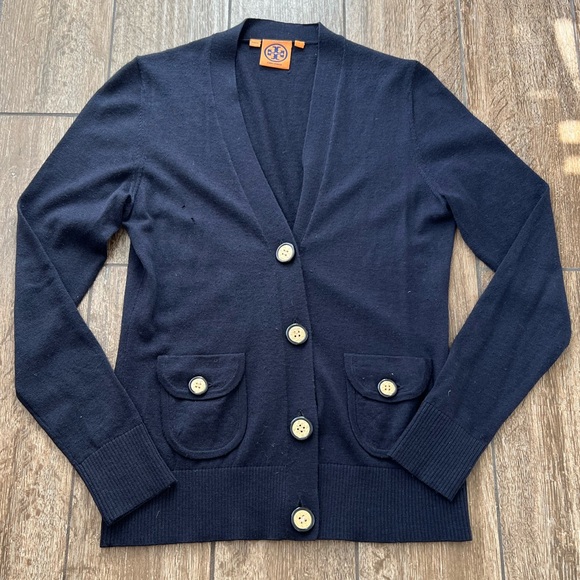 Tory Burch Sweaters - Tory Burch Navy Merino Wool Cardigan